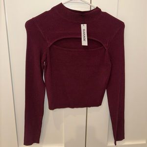 Garage Long Sleeve Keyhole Sweater - Maroon